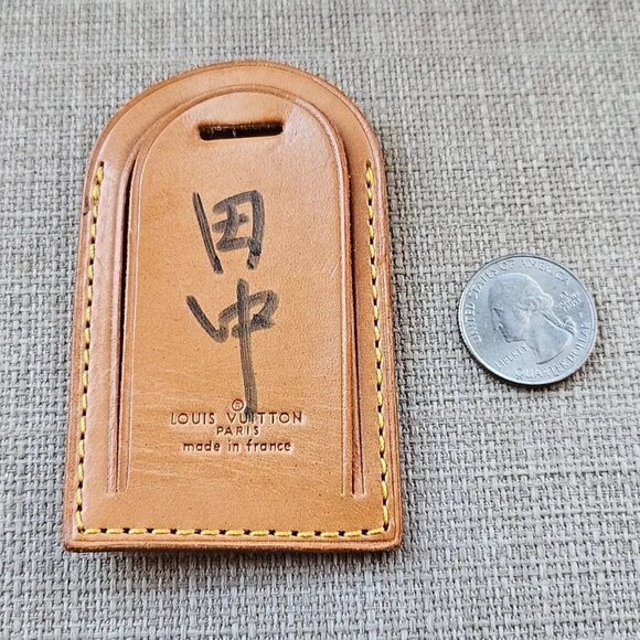Louis Vuitton Name Tag Tan Genuine Leather Luggage Tag LV Tag Made in France aut - Picture 8 of 8